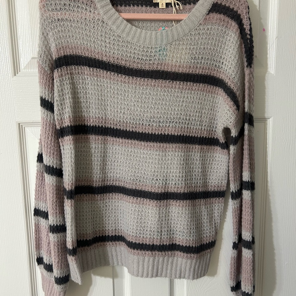 Striped Knit Sweater - Pink, Black, Gray